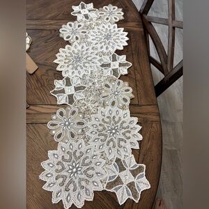 Beautiful snowflake beaded table runner Christmas Winter Decor